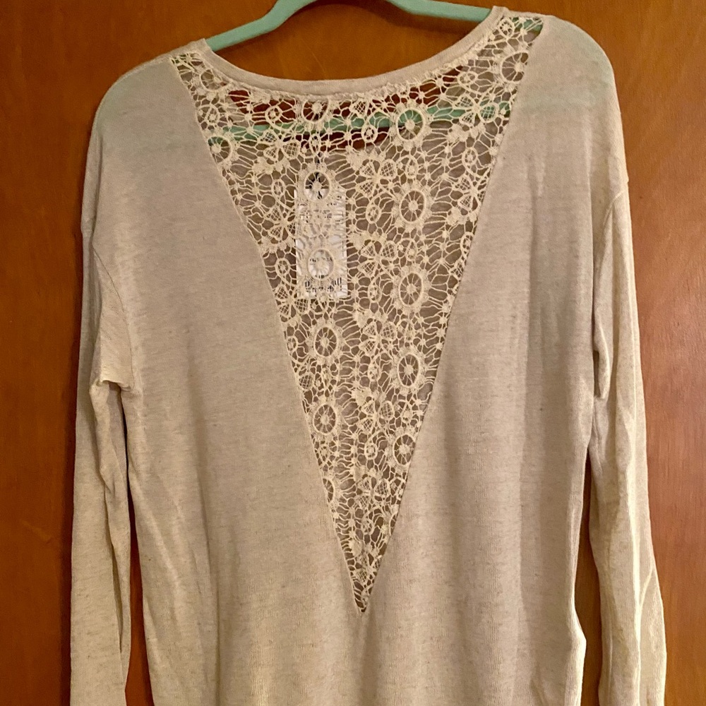 Mango Linen Blend Lace Oatmeal Shirt New XS